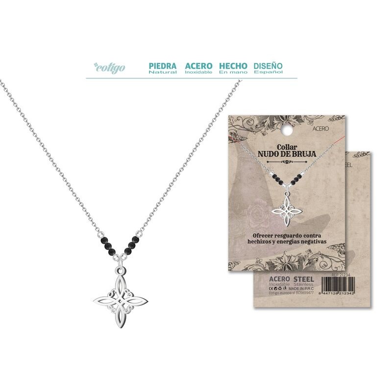 Colgante Nudo de Bruja con bolas en cadena de Acero Plateado (P2) ·